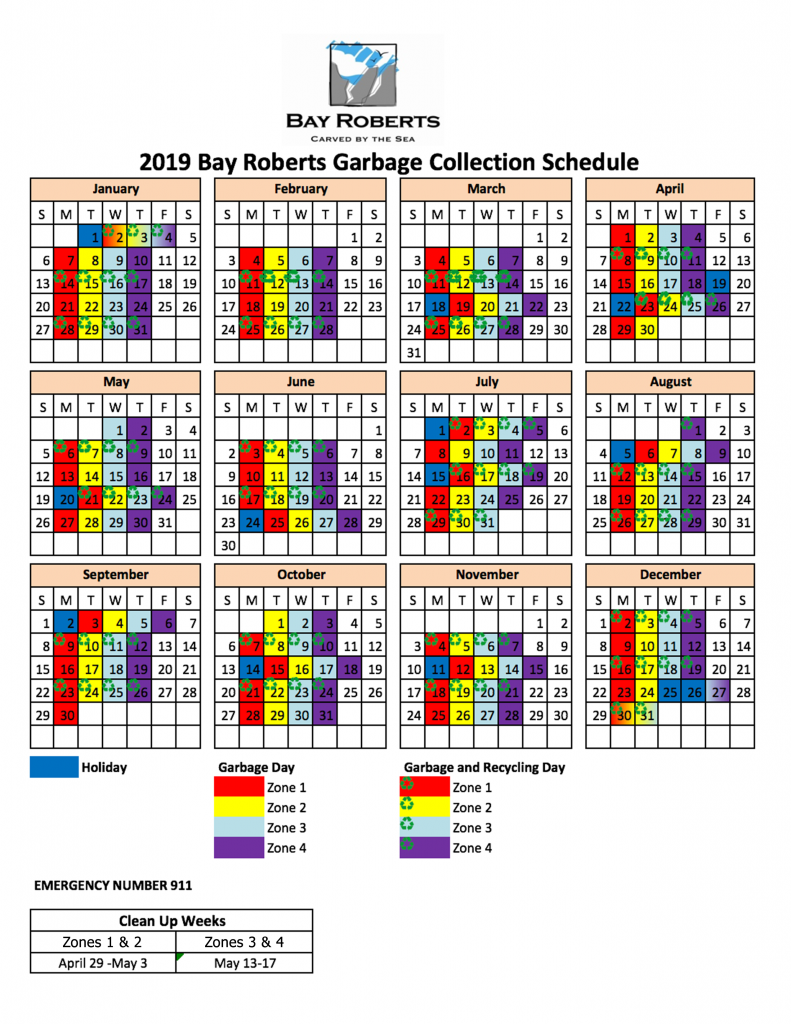 2019 Garbage Collection Schedule Bay Roberts, Newfoundland and Labrador