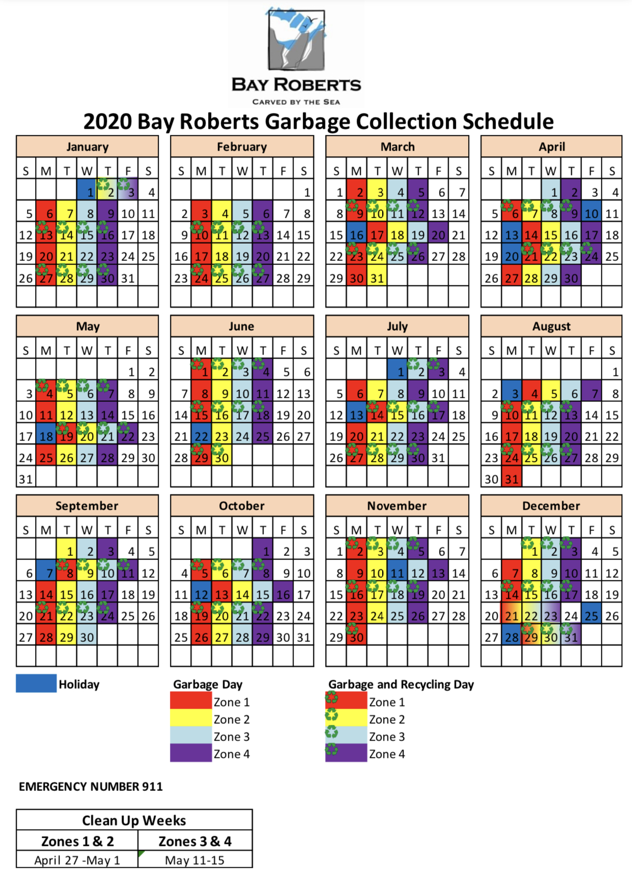 2020 Garbage Collection Schedule – Bay Roberts, Newfoundland and Labrador
