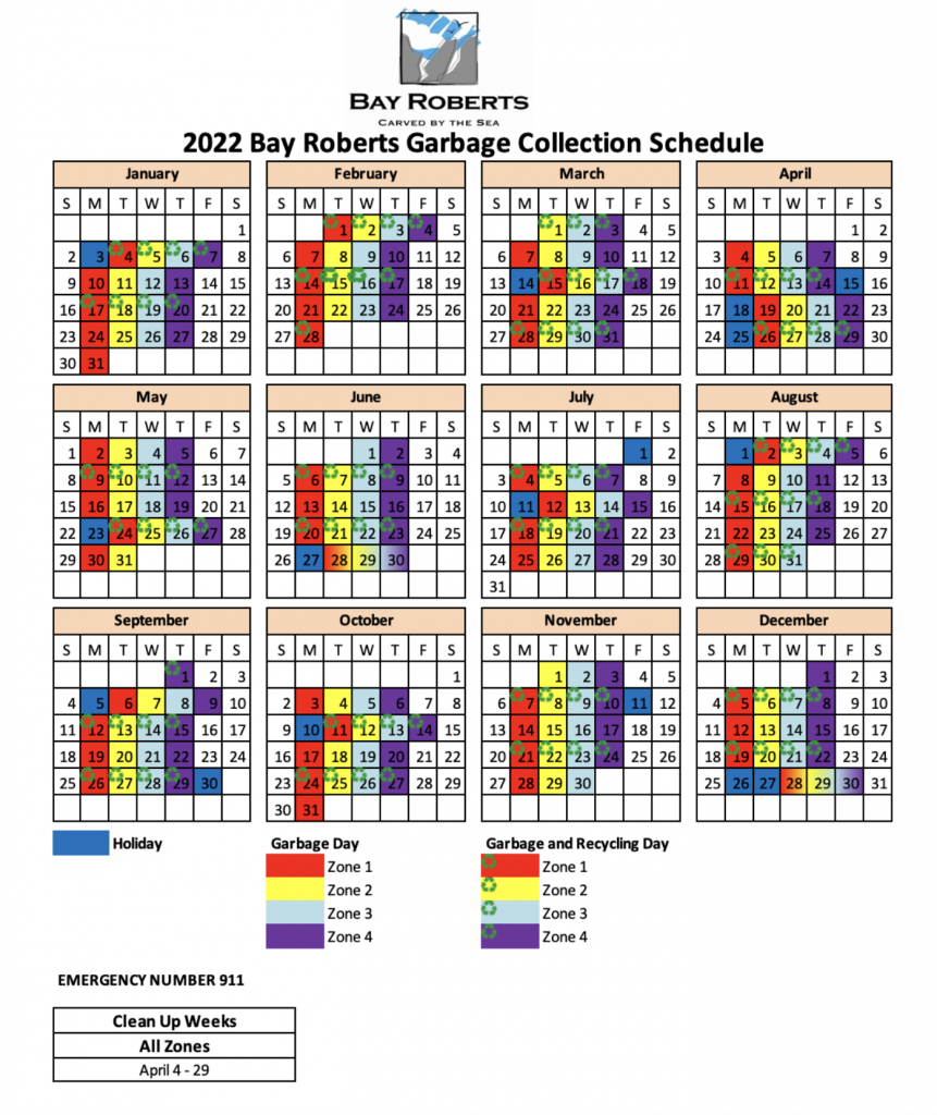 Waste Management/Recycling Schedule – Bay Roberts, Newfoundland and Labrador